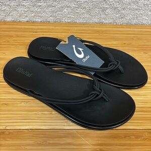 OluKai AKA Sandals Womens Sz 9 Black Beachwear Flip Flops Casual Cushion